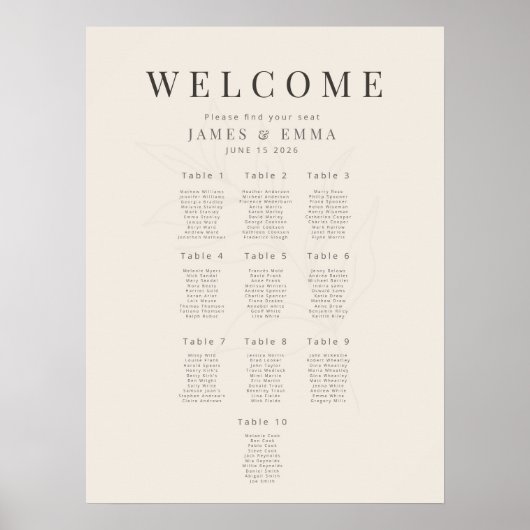 Minimalistische botanische zitplaatsindeling 10 Za Poster (Voorkant)