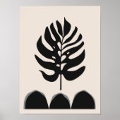 Minimalistische Botanische Zwart Wit Crème Abstrac Poster (Voorkant)
