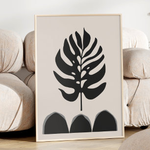 Minimalistische Botanische Zwart Wit Crème Abstrac Poster
