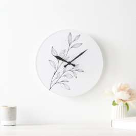 Minimalistische botanische zwarte lijnkunst grote klok