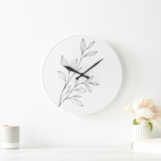 Minimalistische botanische zwarte lijnkunst grote klok