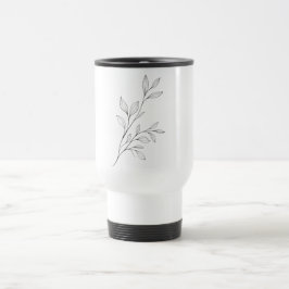 Minimalistische botanische zwarte lijnkunst reisbeker