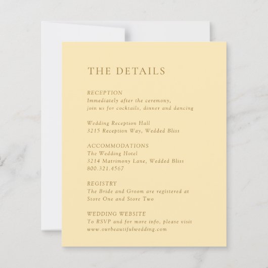 Minimalistische Boter Geel Budget Huwelijksuitnodi