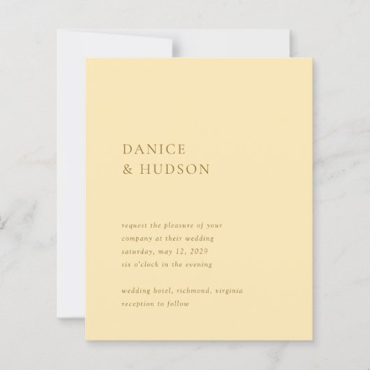 Minimalistische Boter Geel Budget Huwelijksuitnodi