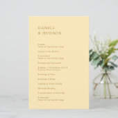 Minimalistische Boter Geel Modern Wedding Programm (Staand voorkant)