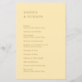 Minimalistische Boter Geel Modern Wedding Programm (Voorkant)