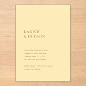 Minimalistische Boter Geel Moderne bruiloft Acryl Uitnodigingen (Voorkant)