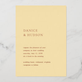Minimalistische Boter Geel Moderne bruiloft Folie Uitnodiging