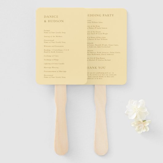 Minimalistische Boter Geel Moderne bruiloft Handwaaier (Voorkant en achterkant)