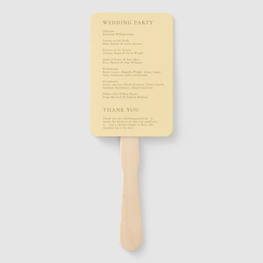 Minimalistische Boter Geel Moderne bruiloft Handwaaier (Achterkant)