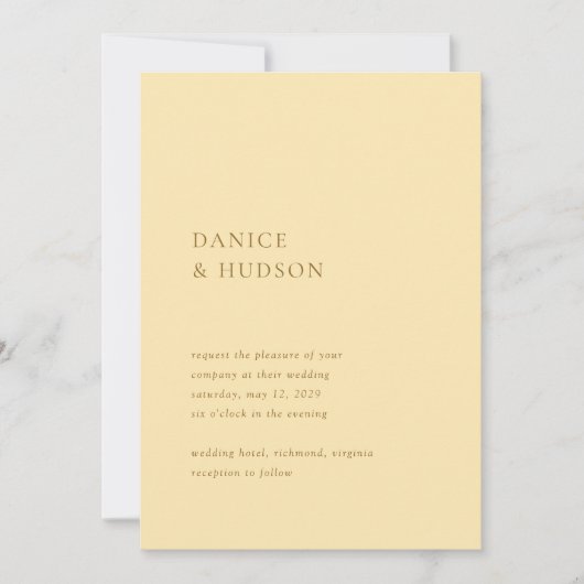 Minimalistische Boter Geel Moderne bruiloft Kaart (Voorkant)