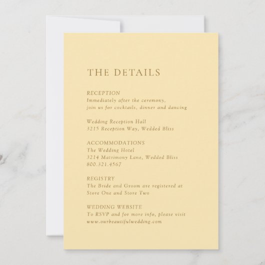 Minimalistische Boter Geel Moderne bruiloft Kaart (Achterkant)