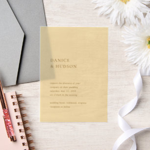 Minimalistische Boter Geel Moderne bruiloft Vellum Uitnodigingen
