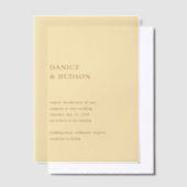 Minimalistische Boter Geel Moderne bruiloft Vellum Uitnodigingen (Offset)