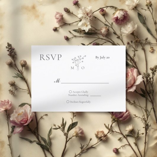 Minimalistische bouquet huwelijksuitnodiging RSVP 