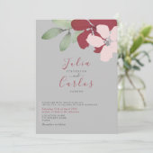 Minimalistische Bourgogne Bloemenbruiloft Uitnodig Kaart (Staand voorkant)