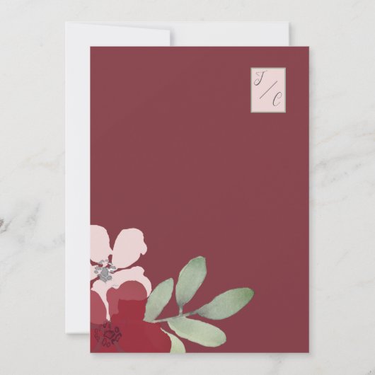 Minimalistische Bourgogne Bloemenbruiloft Uitnodig Kaart (Achterkant)