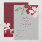 Minimalistische Bourgogne Bloemenbruiloft Uitnodig Kaart (Voorkant / Achterkant)
