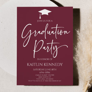 Minimalistische Bourgogne Elegant Graduation Party Kaart