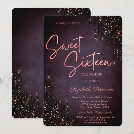 Minimalistische Bourgogne Glitter Druppelt Zoet 16 Kaart (Voorkant / Achterkant)