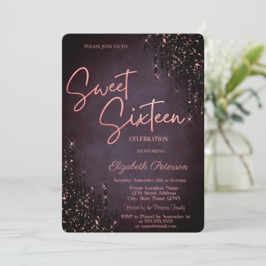 Minimalistische Bourgogne Glitter Druppelt Zoet 16 Kaart (Staand voorkant)