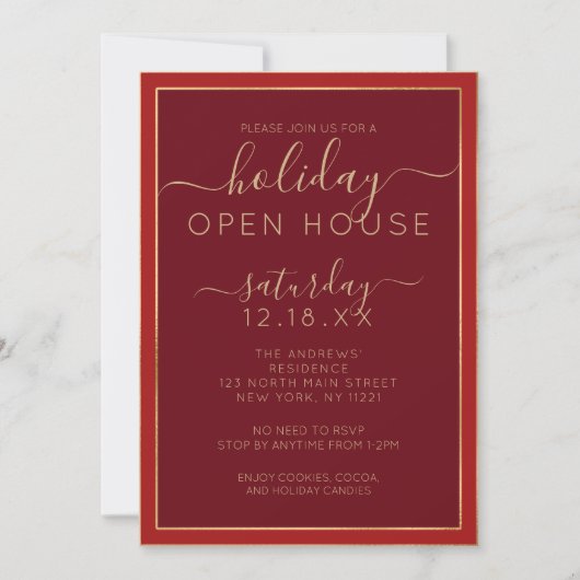 Minimalistische Bourgogne Gold Border Holiday Open Kaart (Voorkant)