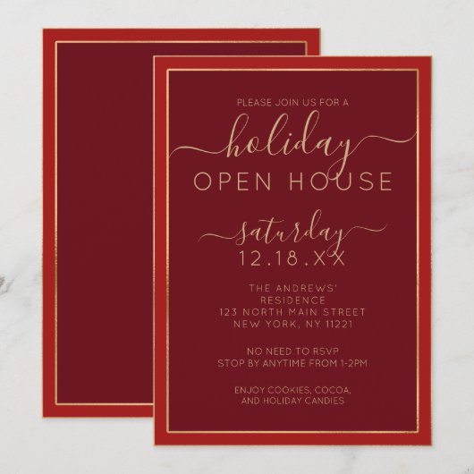 Minimalistische Bourgogne Gold Border Holiday Open Kaart (Voorkant / Achterkant)
