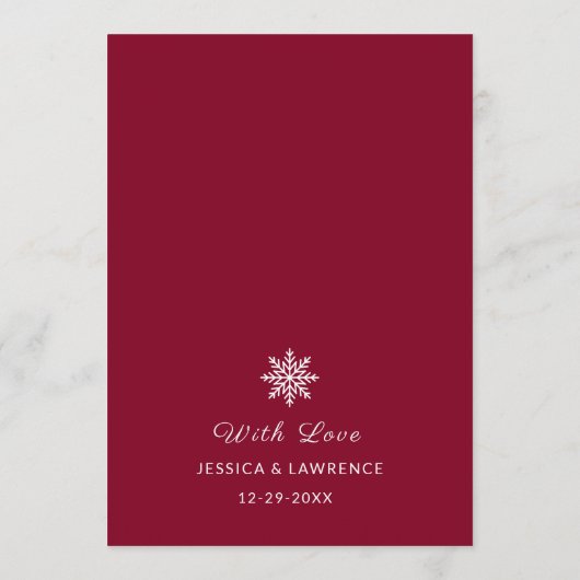 Minimalistische Bourgogne Rode Trouwtafel Menu Kaa (Achterkant)