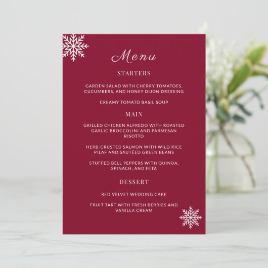 Minimalistische Bourgogne Rode Trouwtafel Menu Kaa (Staand voorkant)