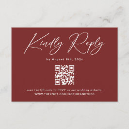 Minimalistische Bourgogne Trouw-RSVP-kaart Qr-code Informatiekaartje