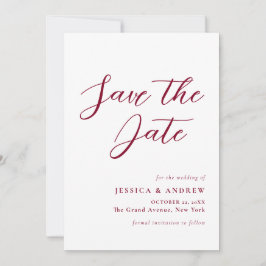Minimalistische Bourgondië rood & wit eenvoudige b Save The Date
