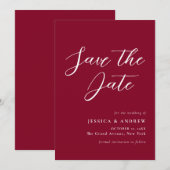 Minimalistische Bourgondië rood & wit eenvoudige b Save The Date (Voorkant / Achterkant)