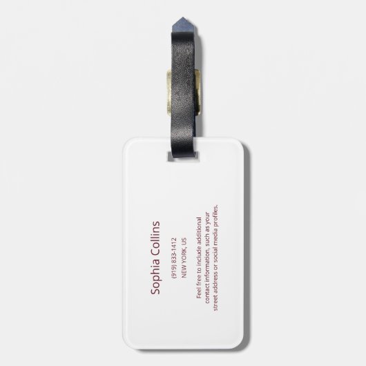 Minimalistische Bourgondische bruidsmeisje naam bo Bagagelabel (Achterkant verticaal)