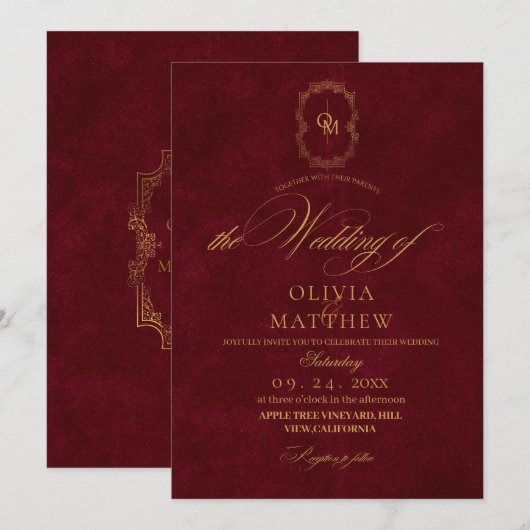 Minimalistische Bourgondische fluwelen script brui Kaart (Voorkant / Achterkant)