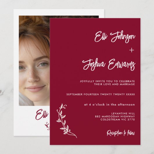 Minimalistische Bourgondische gebladerte Motief br Kaart (Voorkant / Achterkant)