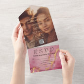 Minimalistische Bourgondische gouden Waterverf fot All In One Uitnodiging (Afscheurbaar)