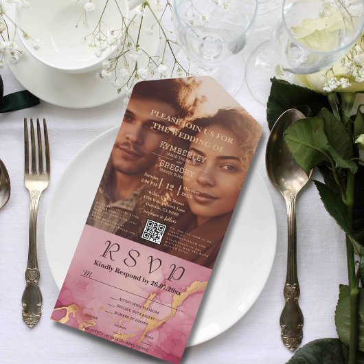 Minimalistische Bourgondische gouden Waterverf fot All In One Uitnodiging