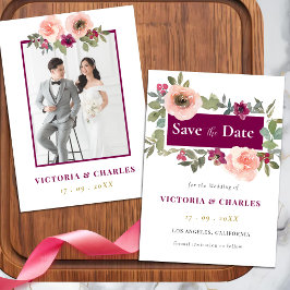 Minimalistische Bourgondische Waterverf Bloemenbru Save The Date