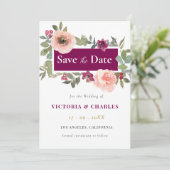 Minimalistische Bourgondische Waterverf Bloemenbru Save The Date (Staand voorkant)