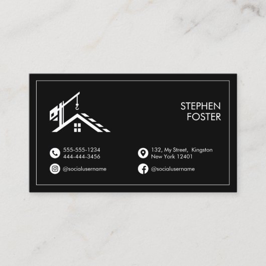 Minimalistische bouwaannemer architect zwart visitekaartje (Voorkant)