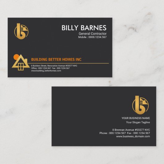 Minimalistische bouwmachines Home Sun Icon Contrac Visitekaartje (Voorkant / Achterkant)