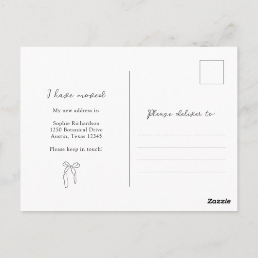 Minimalistische Bow Black and White Moving Aankond Briefkaart (Achterkant)