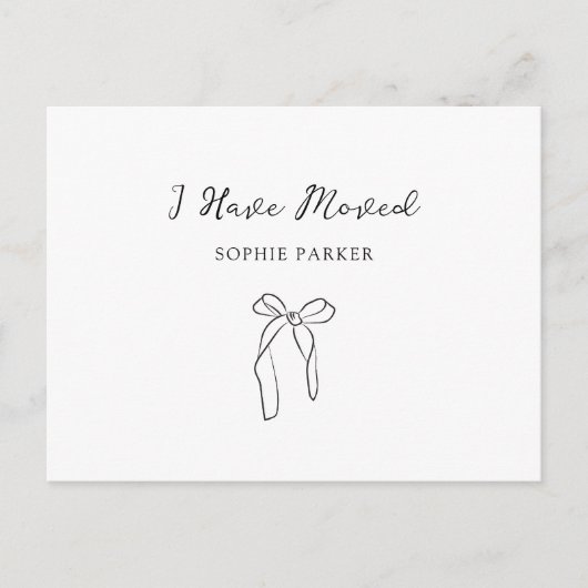 Minimalistische Bow Black and White Moving Aankond Briefkaart (Voorkant)