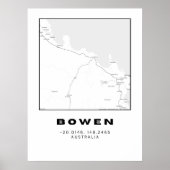 Minimalistische Bowen-kaart met coördinaten Poster (Voorkant)