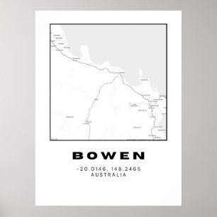 Minimalistische Bowen-kaart met coördinaten Poster