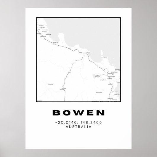Minimalistische Bowen-kaart met coördinaten Poster (Voorkant)