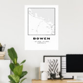 Minimalistische Bowen-kaart met coördinaten Poster (Thuiskantoor)