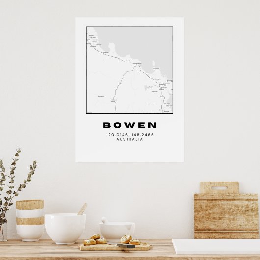 Minimalistische Bowen-kaart met coördinaten Poster (Keuken)