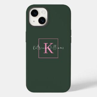 Minimalistische Branding Logo Donkergroen Roze Mon Case-Mate iPhone 14 Hoesje