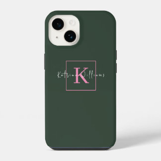 Minimalistische Branding Logo Donkergroen Roze Mon iPhone 14 Hoesje